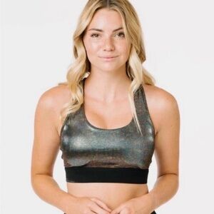 ZYIA Disco Black and Silver Sports Bra M Medium
